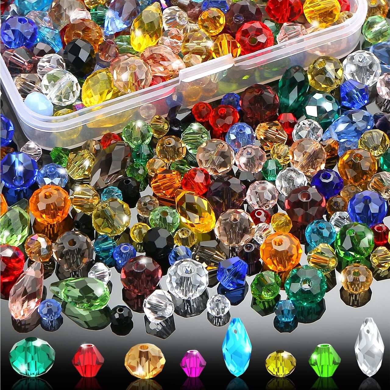 750 Pcs Assorted Crystal Glass Beads for Jewelry Making (Colorful)